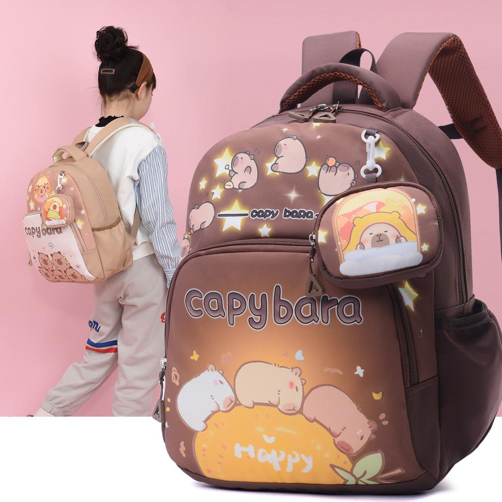 Zaino Scolastico per Bambini con Stampa di Capibara a Cartoni Animati Realizzato in Tessuto Oxford per Bambini e Bambine della Scuola dell'Infanzia