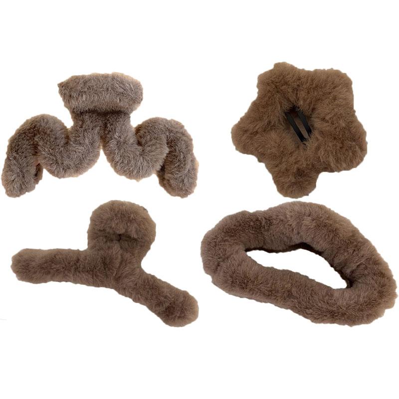 Set of 4/8 Autumn and Winter Short Plush Solid Color Hair Claws for Women Holiday Atmosphere Shark Clip Hair Accessories