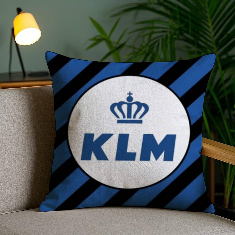Netherlands K-Klm R-Royal Dutch Airlines Pillow Case Home Dorm Chair Back Short Plush Double-sided Printing Office Cushion Cover