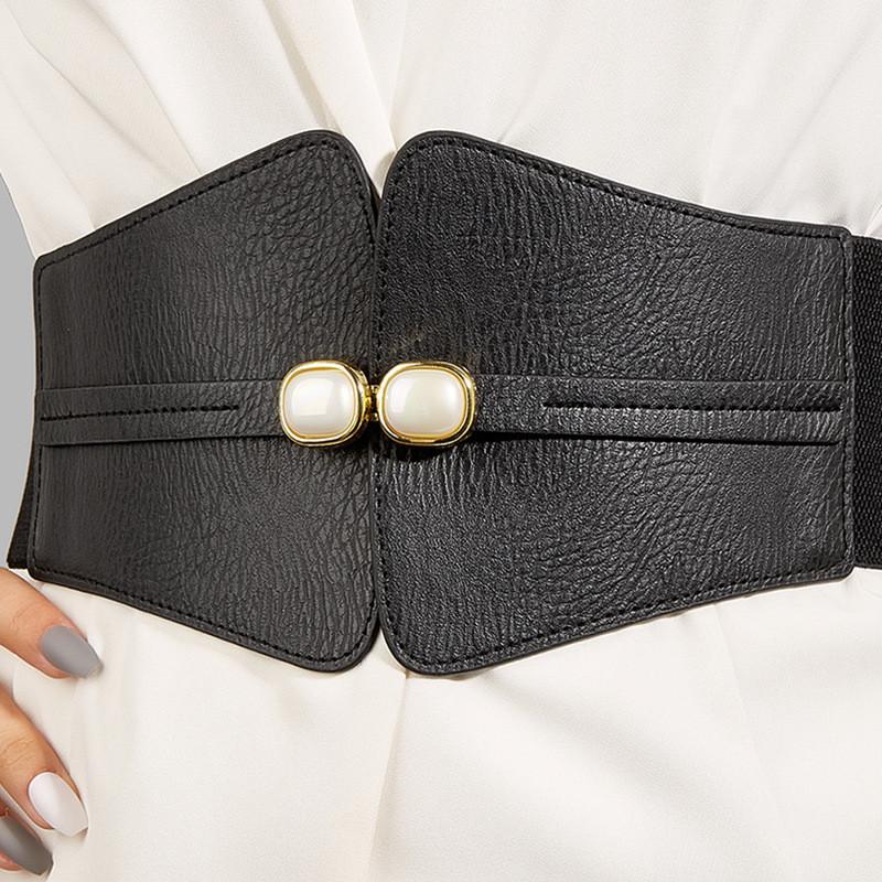 Simulation Fashion Gemstone Decoration Women Black Elastic Belt For Daily Use
