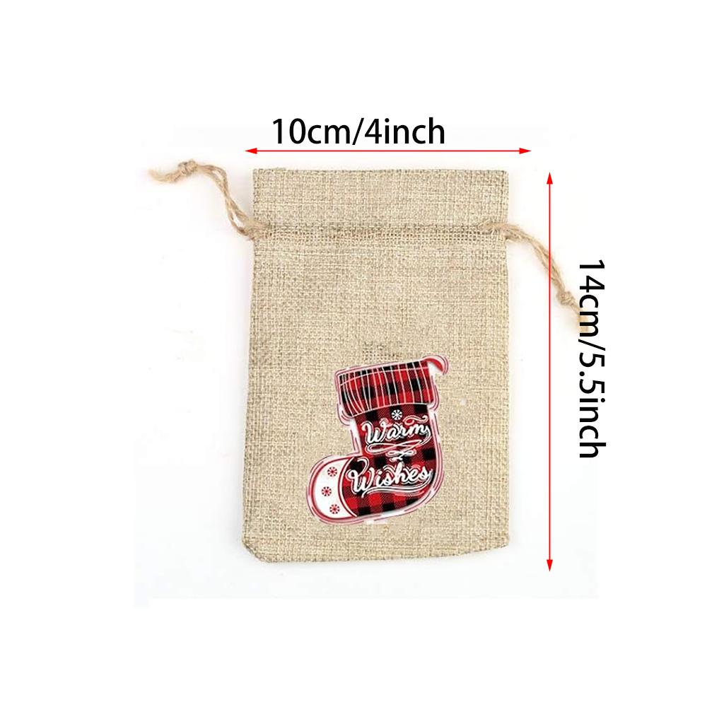 8Psc Christmas Burlap Goody Bags Drawstring Gift Bag Elk Santa Claus Xmas Party Decoration Supplies Christmas Stocking Favors