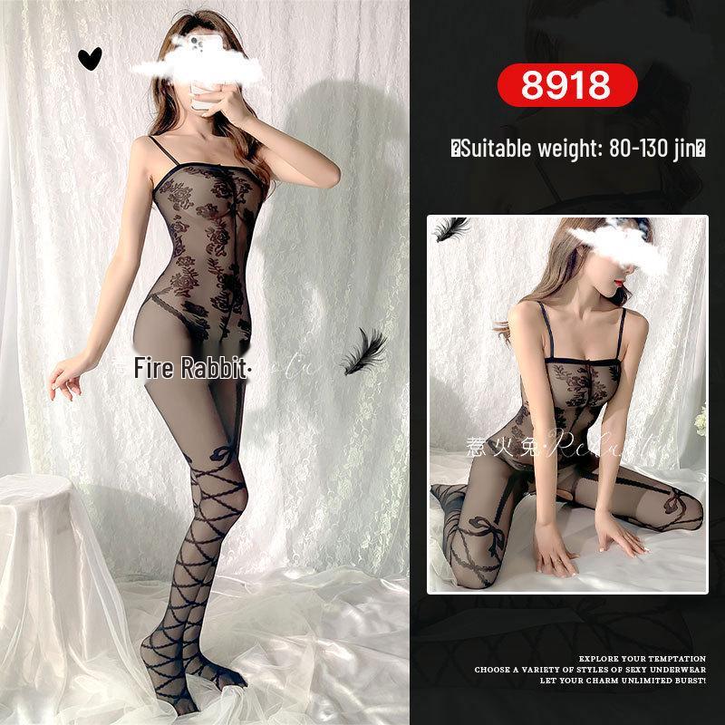 Seductive Rabbit Silk Bondage Lingerie Set: Open Crotch, Tearable Bodysuit with Garter and Stockings