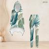 Women Plus Size 2 Piece Outfit Hooded Long Sleeve Tropical Leaf Printed High Low Top Fitted Pants