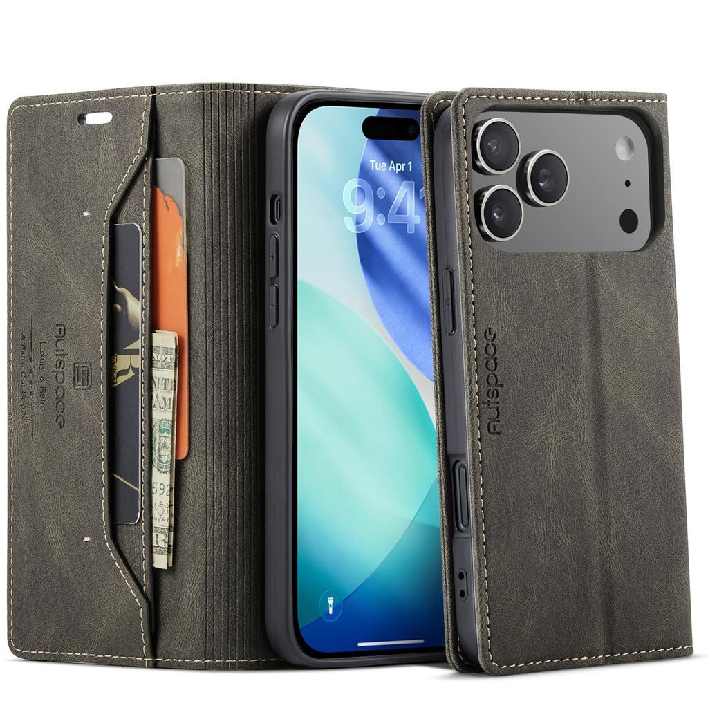 Retro Magnetic Card Solt Wallet Flip For iPhone 17 Pro Max 16 15 14 13 12 11 Plus 17air 16E Kickstand Slim Business Pocket Cover