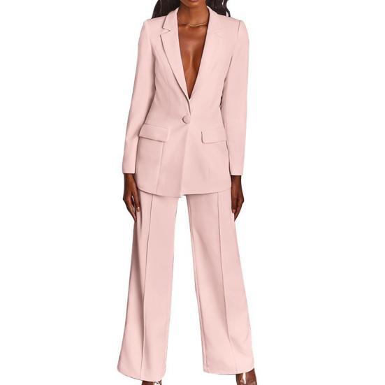 Yousheng Damen 2-teiliges Blazer-Set: Business Casual Blazer mit einem Knopf und weite, elegante Hose – Professionelles Büro-Set