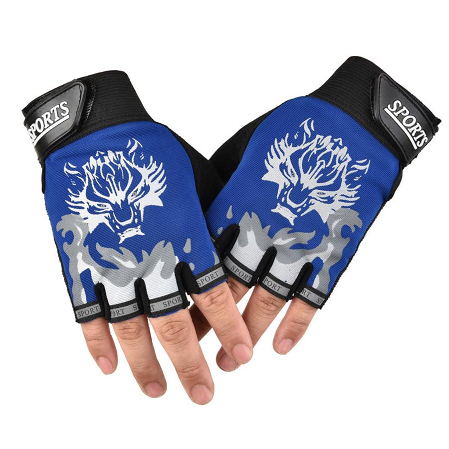 Wolf Print Half Finger Cycling Gloves, Anti-Slip Breathable Sports Gloves for Outdoor Activities