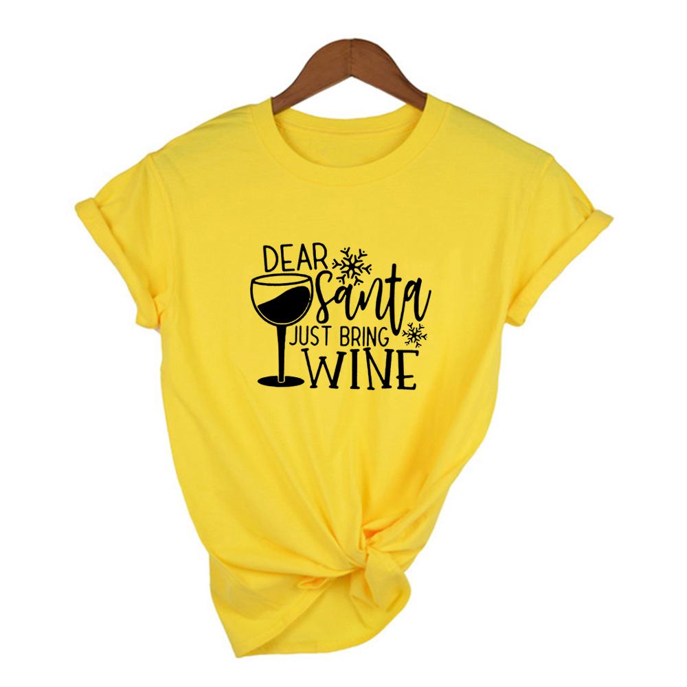 Fashion Dear Santa Bring Wine Christmas Women T Shirt Xmas Gift Short Sleeve Tops Funny Graphic 3XL