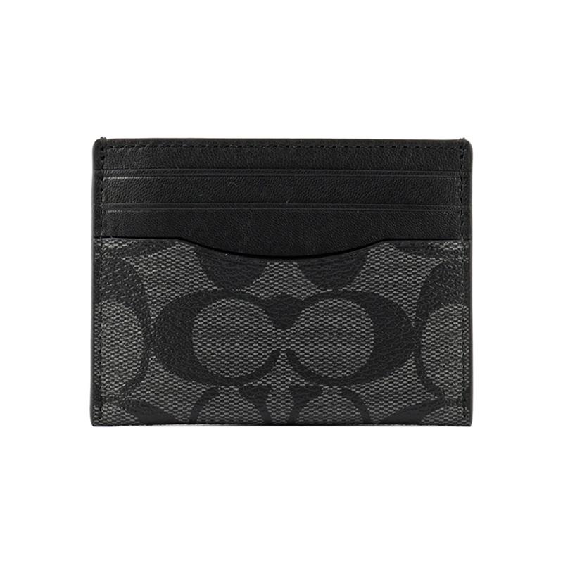 COACH Card Case Classic Presbyopia Print Three Credit Card Slots Coated Canvas Card Case Men s Gray Black чёрный