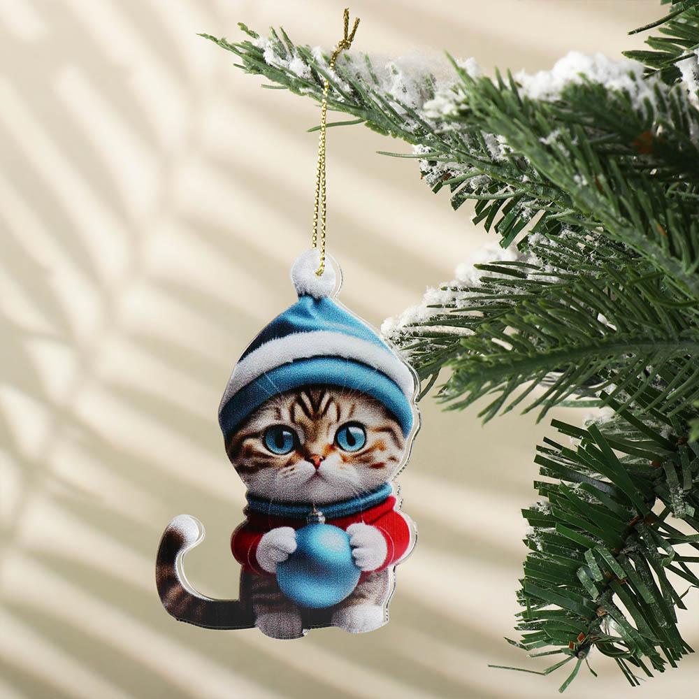 2D Christmas Tree Hanging Pendant Decorative Cat Hanging Decoration  New Year
