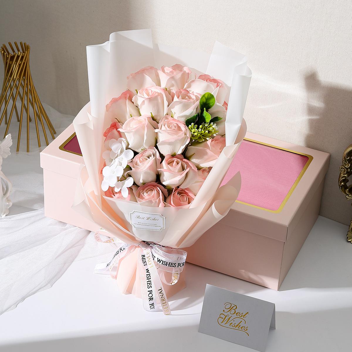 

Подарочная коробка с букетом из 18 роз и мылом на женский день святого Валентина - Искусственные цветы Gold Stamping Box