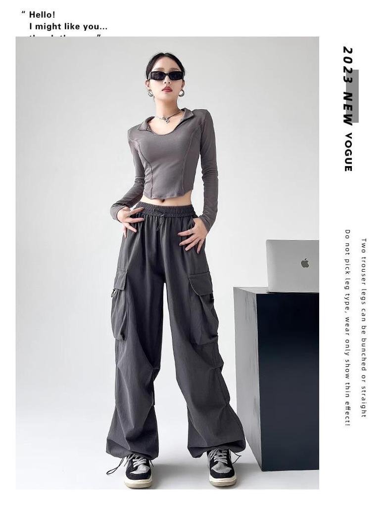 Women’s High Waist Wide Leg Windproof Cargo Pants - Black, Spring/Summer 2025 Collection