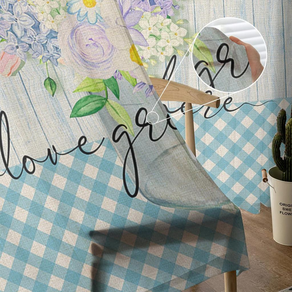 Cortinas Voil Xadrez Floral de Primavera em Aquarela para Sala de Estar Quarto Quarto Infantil Tratamento de Janela em Tule Cortinas
