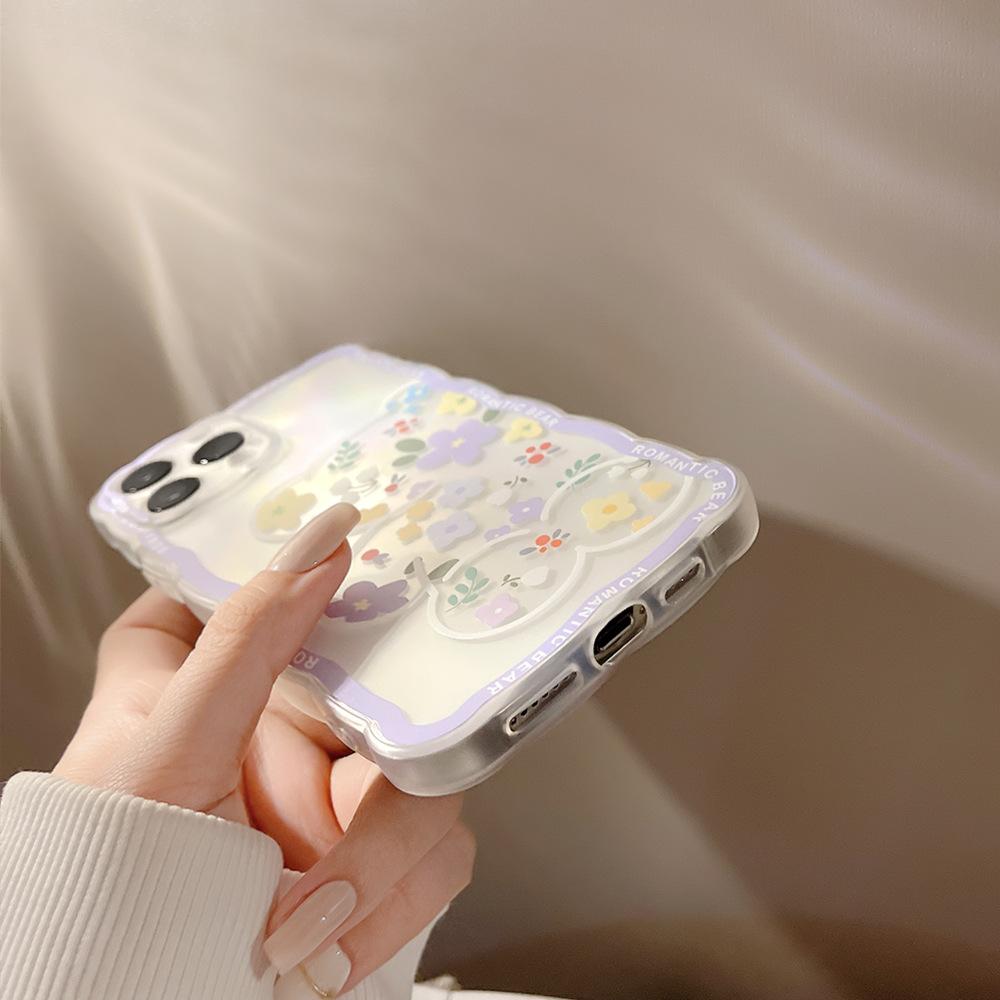Cute Flower Bear Case for iPhone 14 iPhone 15 iPhone 16 Pro Max
