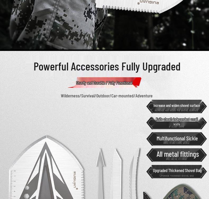 Multi-functional Outdoor Folding Shovel: Manganese Steel, Ideal for Camping, Fishing, Off-road Use, and Vehicle-mounted Tasks