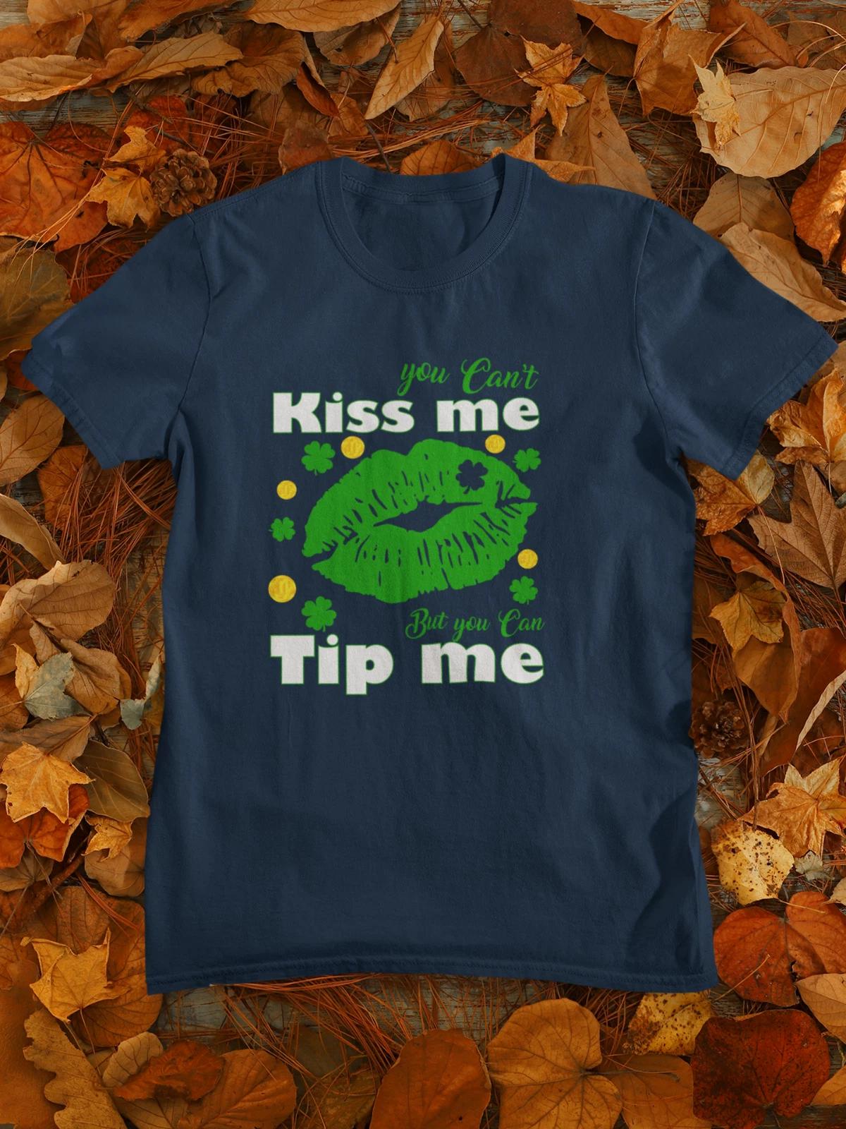 Funny St. Patricks Day T-Shirt Kiss Me But Tip Me Irish Lucky Lips Tee S