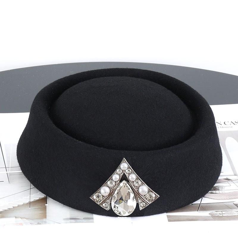 Autumn Winter British-Style V-Diamond Flat-Top Fedoras Retro Solid-Color Premium-Feel Beret Versatile Stewardess Hat Pillbox Hat