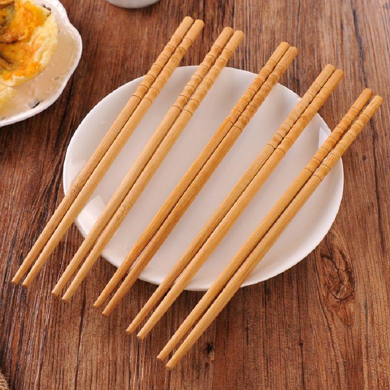 10/50 Pair Natural Bamboo Wood Carbonization Chopsticks Reusable Bamboo Joint Chopstick Chopsticks Healthy Chinese Dinnerware