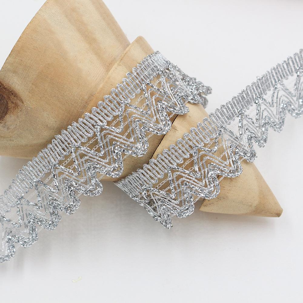 10yard GoldSilver Thread Hollow Wave Lace Ribbon Glitter Metallic lace Trim Border Clothes Curtain Decorative Edge lace trimming