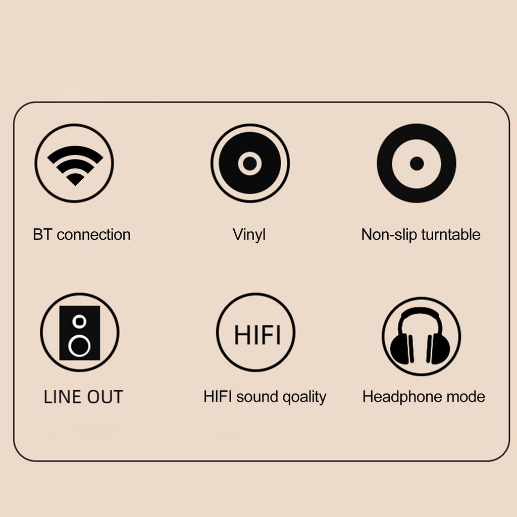 Retro Vinyl Record Player LP Turntable Portable Record Player Vintage Gramophone 3 Speed BT5.0 Wireless Speakers Line