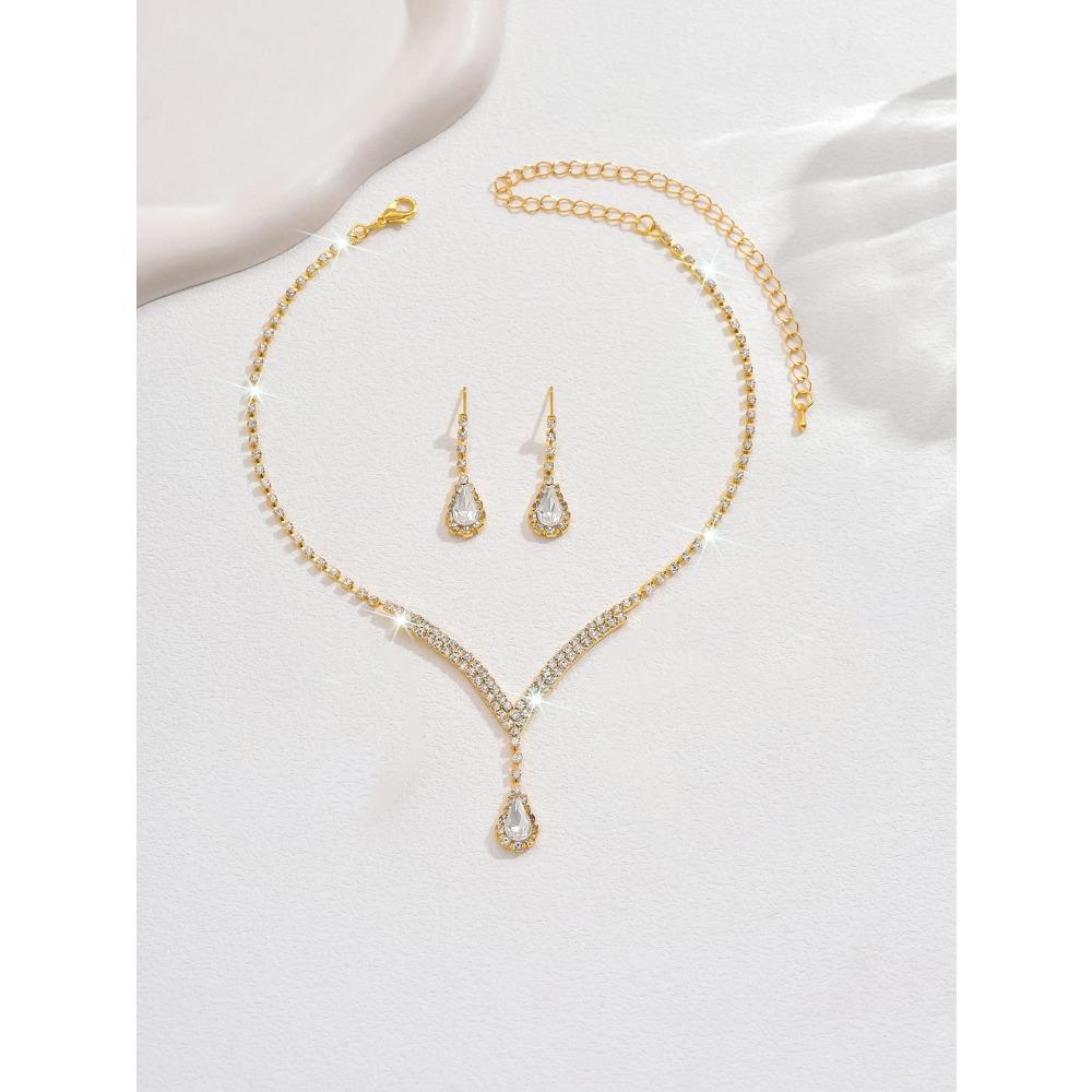 

Girls Jewelry, Flash Diamond Necklace, Earrings, Stud Earrings, Wedding Jewelry Set.