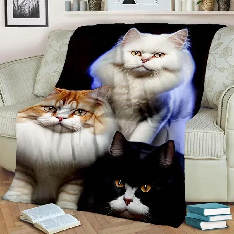 Warm and Cozy Cute Cat Pattern Flannel Blanket for Couch, Bed, Sofa, Office - Soft and Soothing Digital Printing Throw Blanket