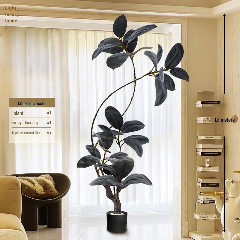 Luxury Indoor Black King Kong Artificial Green Plant - Large Potted Floor Ornament for Living Room Decoration