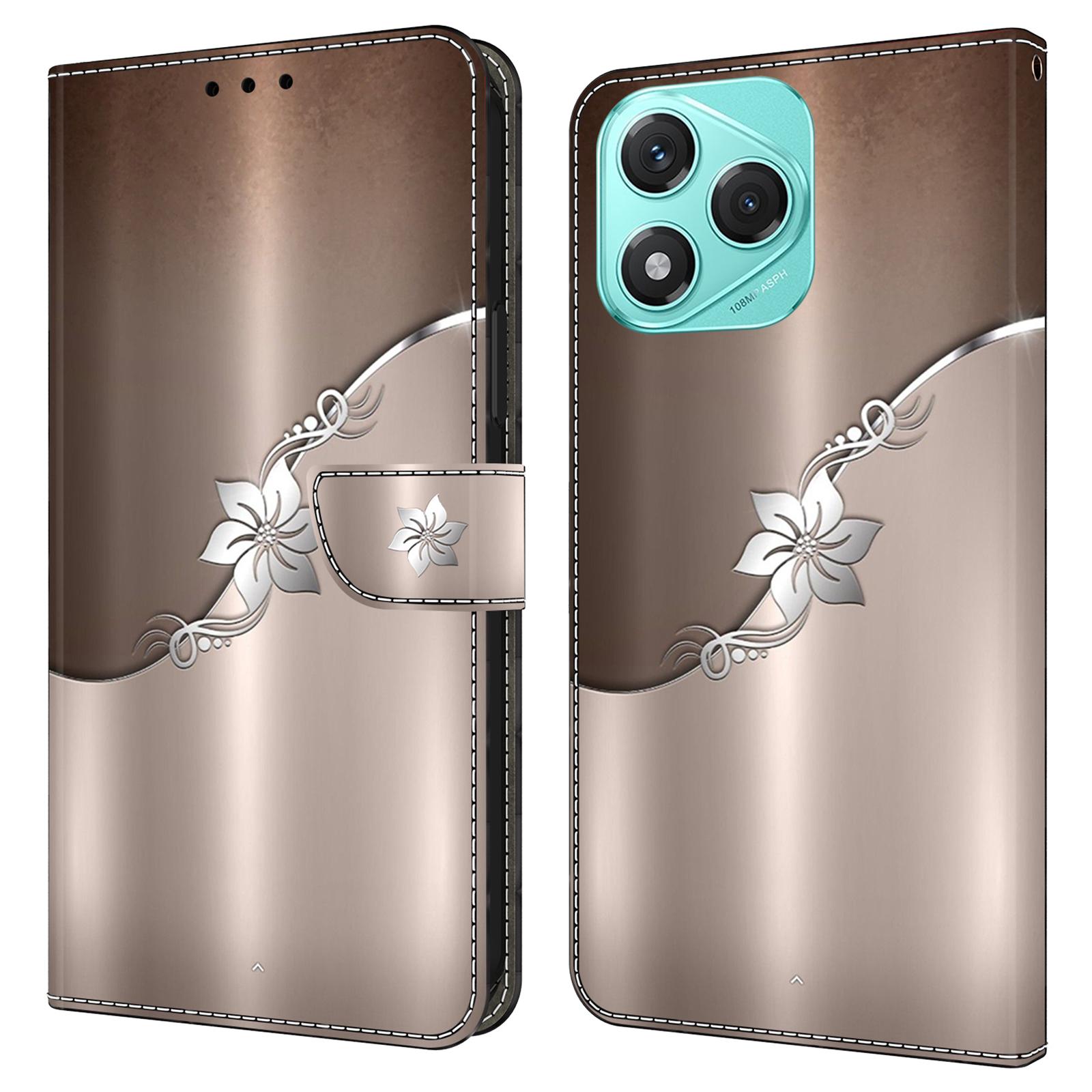 

Для Honor 400 Lite 5G Чехол Магнитная застежка 3D узор Кожаный кошелек Чехол для телефона Silver Flower