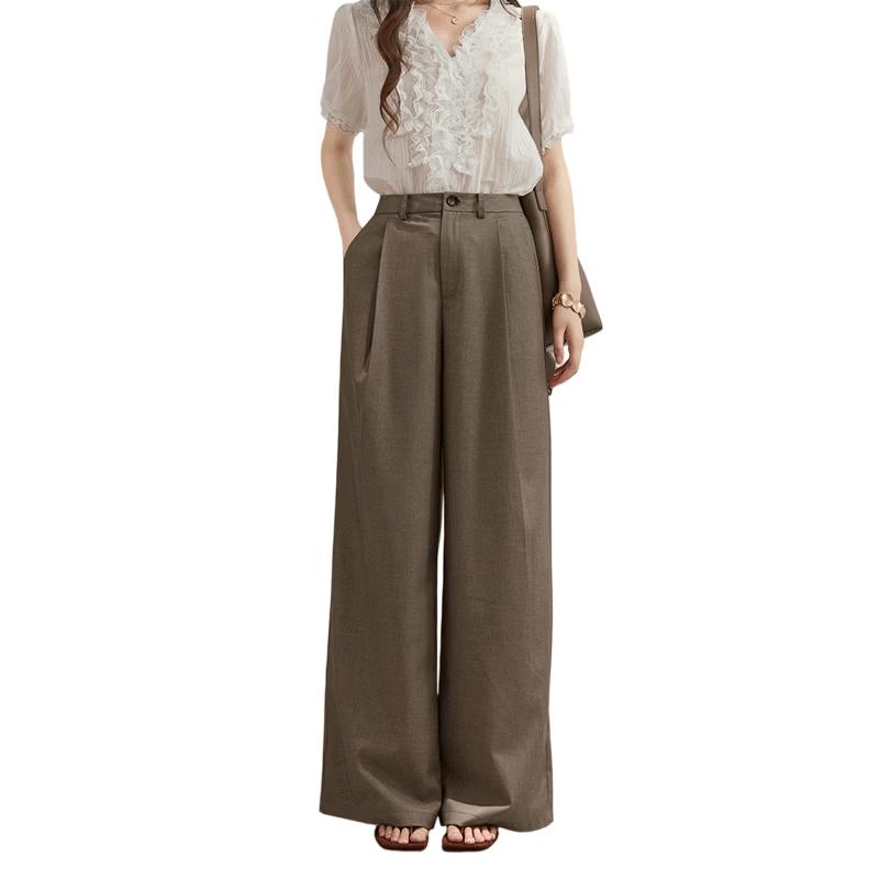 MISHOW Women s High-Waist Double Pleated Wide-Leg Trousers S