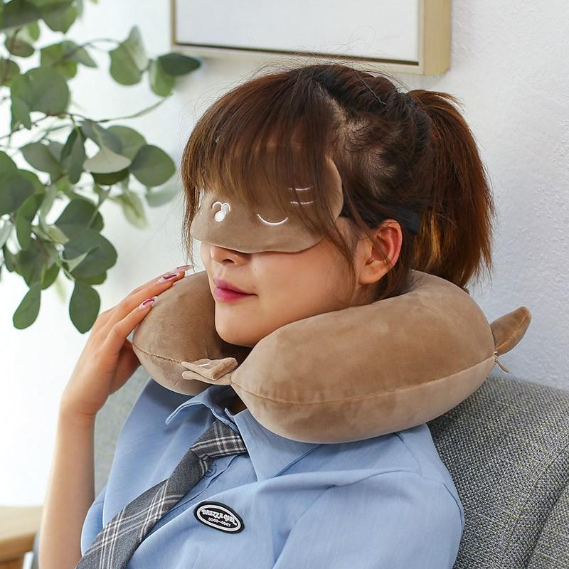 Cartoon-Nackenkissen mit Schlafmaske, Memory-Baumwolle, U-förmiges, weiches Reisekissen fürs Auto, Flugzeug, Büro, bequeme Schlaf-Kopfstütze