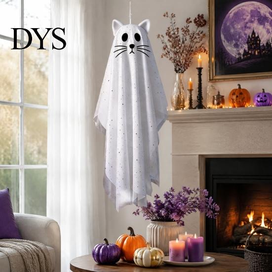 Halloween Hanging Ghost Ornaments 3 Pcs Cat Decorations, Outdoor Large Cute Flying Playful Spooky for Front Porch, Yard, Garden, Patio, Lawn,