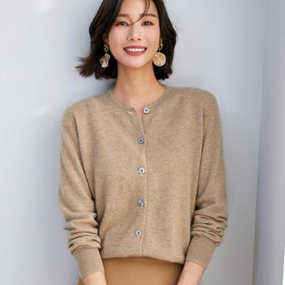 Women's Cashmere Round Neck Cardigan: Seasonal Loose Knitwear for Spring, Autumn, and Winter