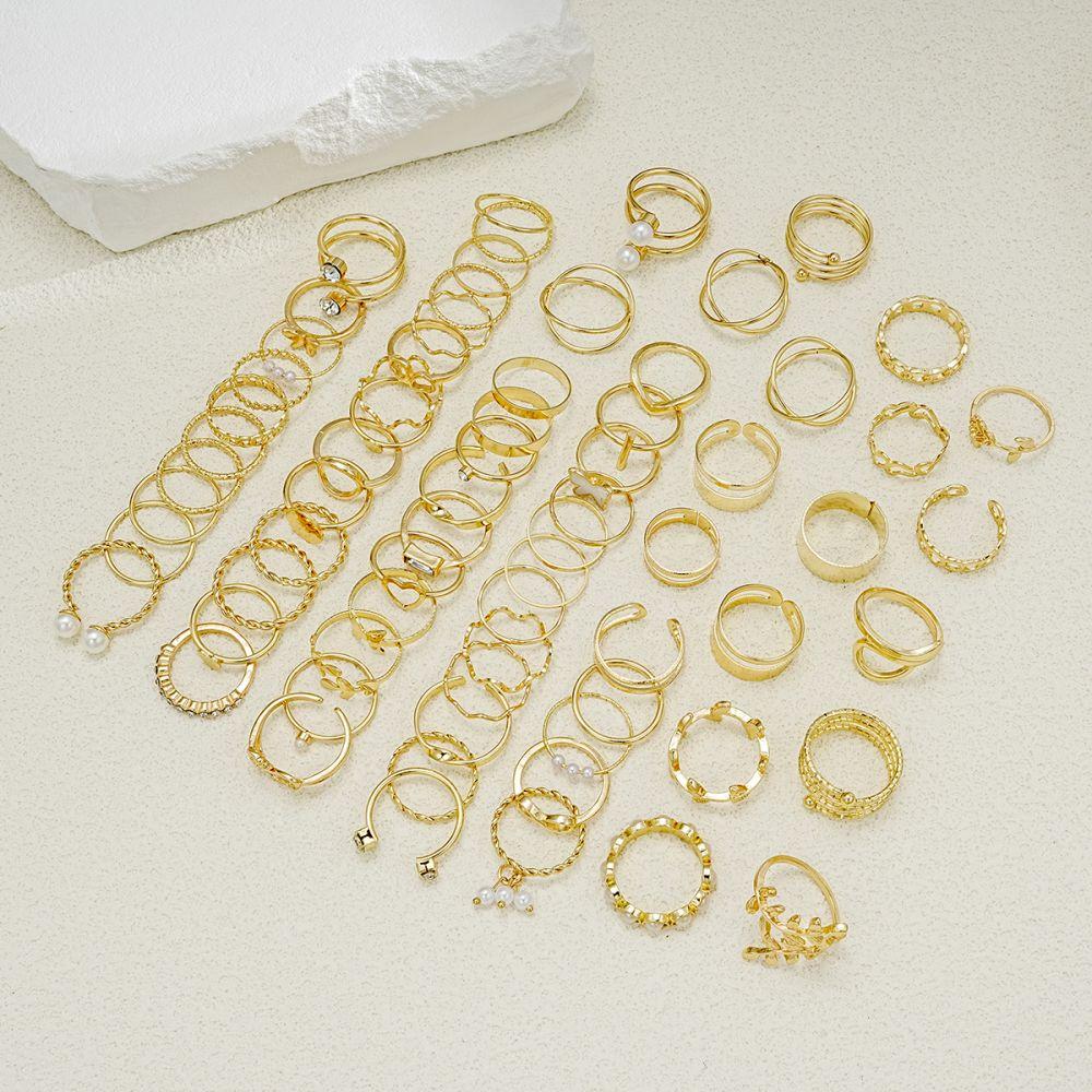 68ks/set Drip Butterfly Heart Ring Set Zirkonové zlaté prsteny pro ženy Šperky Příslušenství