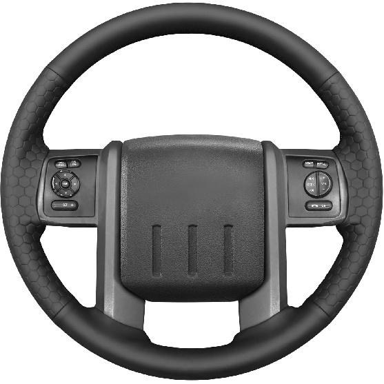 

MEWANT Hand Stitch Black Smooth Embossed Artificial Leather Steering Wheel Cover for Ford F-250 F-350 2011-2016 Black Smooth&Hexagon Embo
