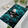 Dark Gothic Skull Rug,Metallic Skull with Teal Roses Non-Slip Floor Mat for Bedroom & Living Room, Edgy Exotic Home Decor Carpet