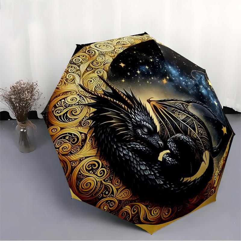 1pc Dragon Moon Automatic Open/close Umbrella, 8-Rib sturdy structure, Portable Travel Umbrella, Parties, Everyday Use, Outdoor Accessory, A