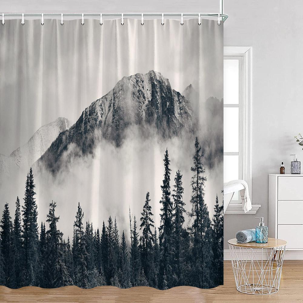 Misty Pine Forest Shower Curtains Rustic Nature Forest Green Pine Trees Fantasy Woodland Bath Curtain Modern Home Decor for Bath