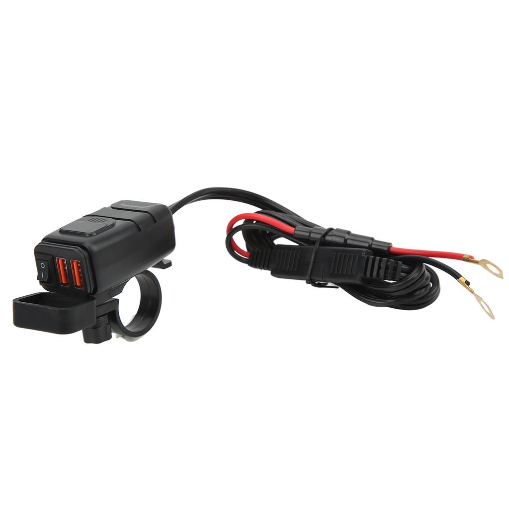 Motorcycle Dual USB Charger SAE to USB Adapter with Switch Waterproof Cover Built in Voltmeter for Phone Tablet