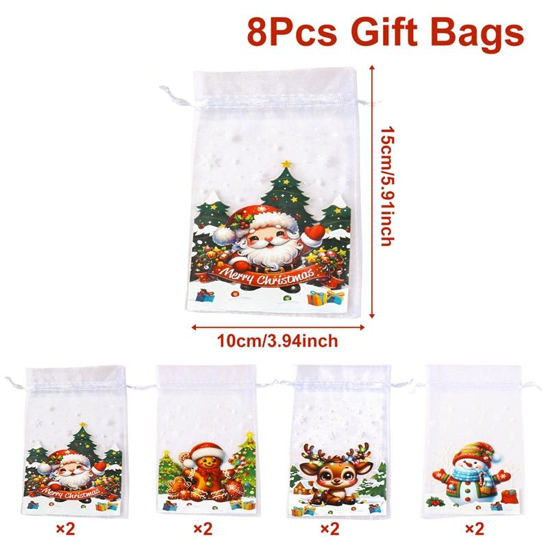 

8pcs Christmas Mesh Gift Bags Merry Christmas Party Decoration 2026 Xmas Santa Claus Candy Bags Navidad Natal New Year Gift 2026 as shown
