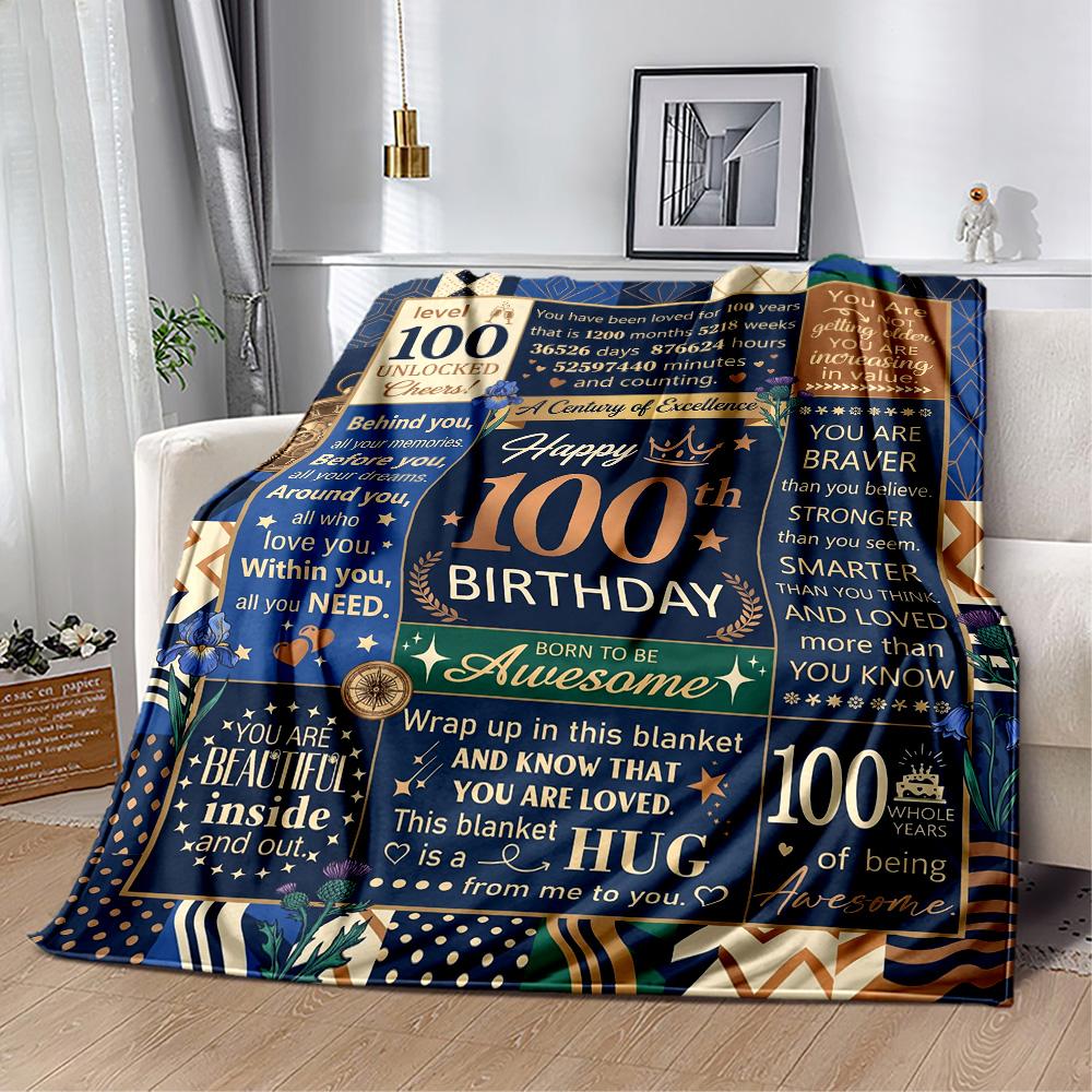 Vintage 100th Birthday Celebration Blanket Comfortable Suitable for Office Chair Picnics All-Season Use Stylish Decor