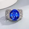 Luxury Oval Simulated Sapphire Silver Engagement Ring
