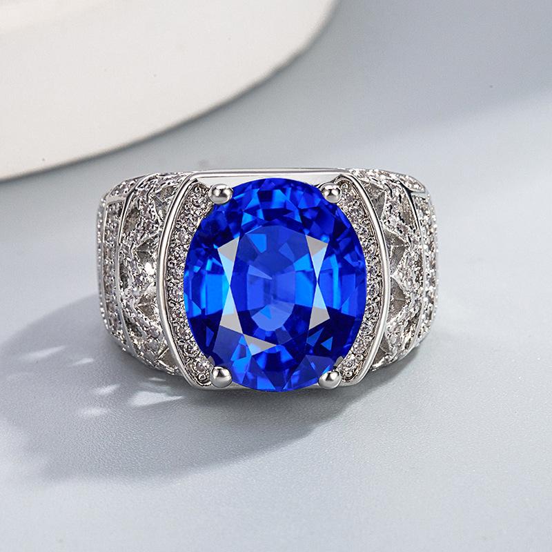 Luxury Oval Simulated Sapphire Silver Engagement Ring