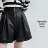 High Waist PU Leather Bootcut Shorts - Elastic, Plus Size, Wide Leg, Loose Fit, Black, Women’s Stylish Autumn/Winter Wear