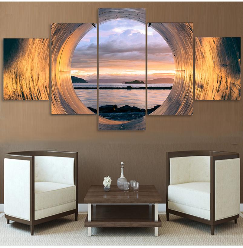 

5 Pieces Wall Art Canvas Poster Sunset Ocean View Landscape Painting Living Room Decor Print Bedroom Mural Home Decoration 20X35 20X45 20X55CM
