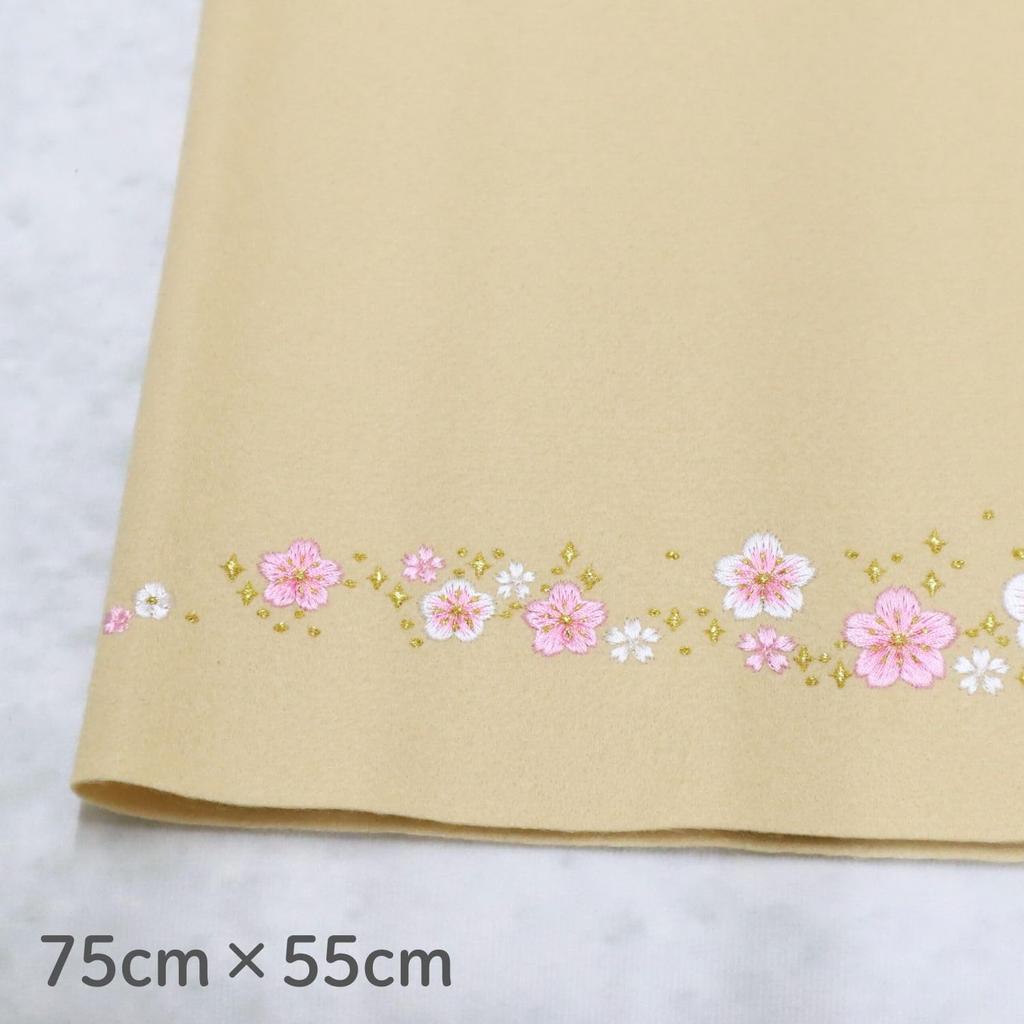 Hina Dolls, March Floor Decoration Rug, Cherry Blossom Embroidery, Mocha, 75x55cm, Felt Rug, Felt Mat