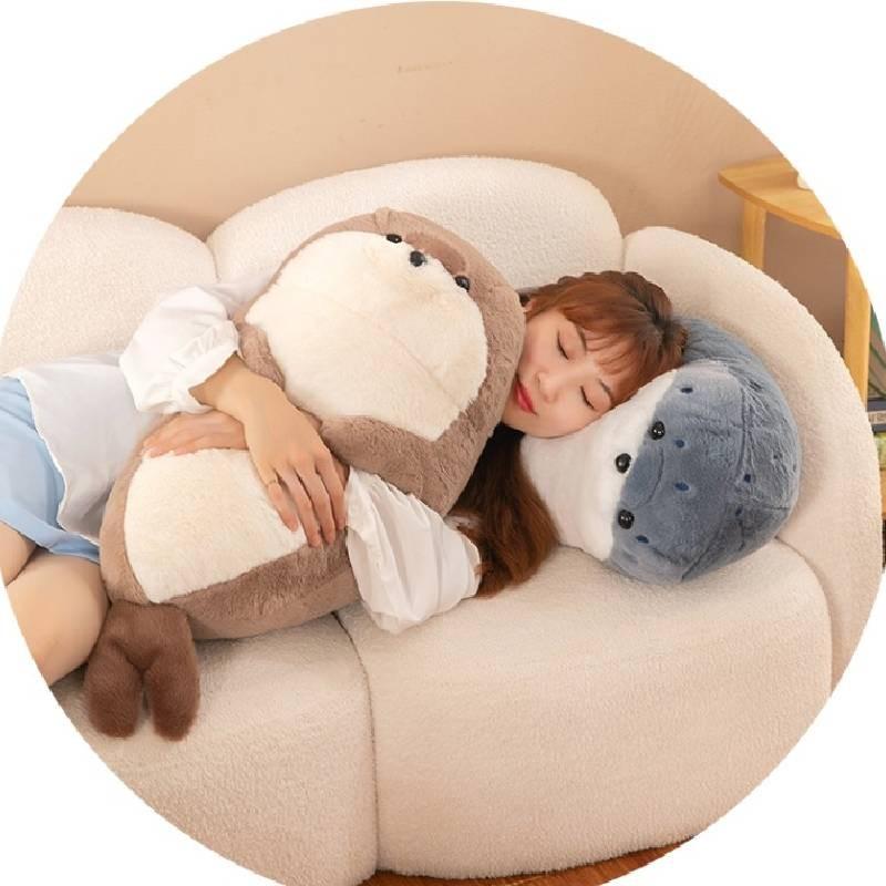 Soft And Cuddly Grey And Khaki Seal Plush Toy For Cozy Sleep And Comforting Pillows