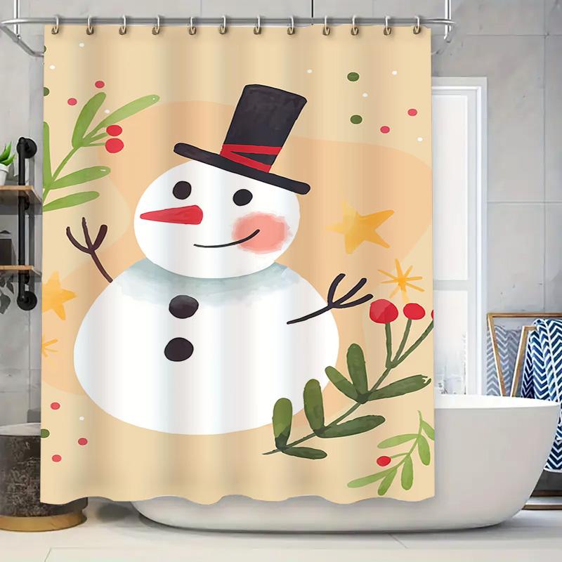 Tuniu Cute Snowman Bathroom Shower Curtain Set Waterproof Fabric Decor Farmhouse Holiday Vibes Festive Winter Theme Charming Hol