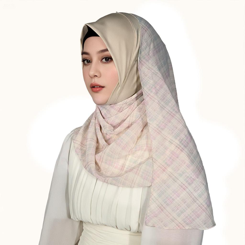 Hijabs Women Muslim Plaid Chiffon Scarf Sweet College Style Plaid Yarn Headscarf Sunscreen Shawl