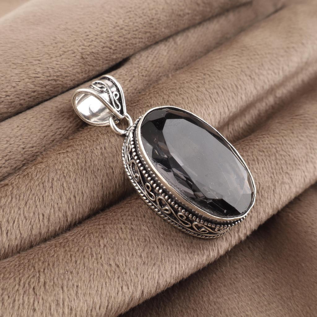 Gray Quartz Gemstone 925 Sterling Silver Pendant 1.8" Handmade Vintage Style Jewelry For Gift PP-71-8