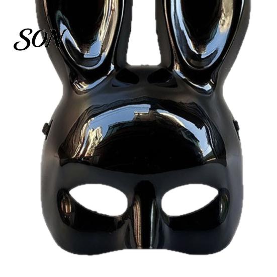 Funny Cartoon Rabbit Mask Halloween Bunny Half Face Mask, Costume Prop with Long Masquerade Party Supplies Ears, Plastic Cosplay for Adults, Accessory