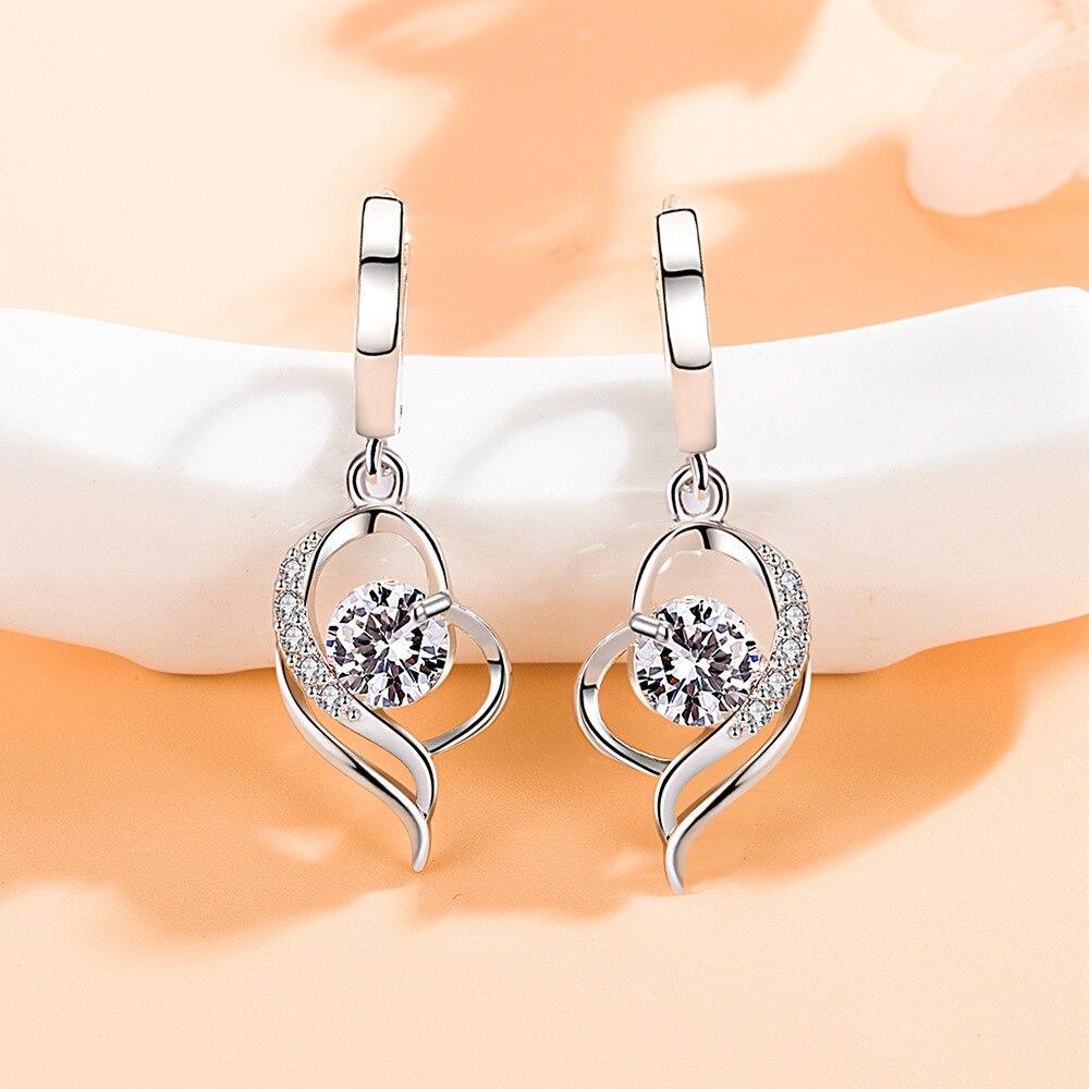 New 925 Sterling Silver Women Earrings Pendant Fashion Luxury Heart -Shaped Micro -Inlaid Zircon A Pair Earrings Jewelry Gift
